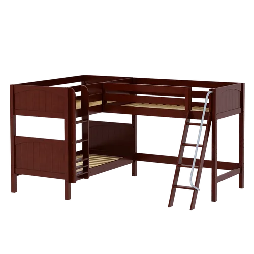 Solid Wood Corner Loft Bunk Bed w Ladders - Modular Design