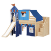 Solid hardwood loft bed with stairs and slide and curtains and tent and tower, maxtrix or maxwood furniture, by Bunk Beds Canada of Vancouver.